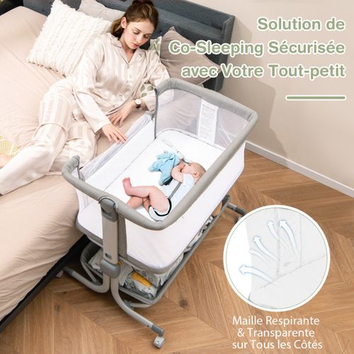 Lit De Bébé Berceau Berceau De Côté Avec Hauteur Réglable 6 Niveaux Étagère De Rangement