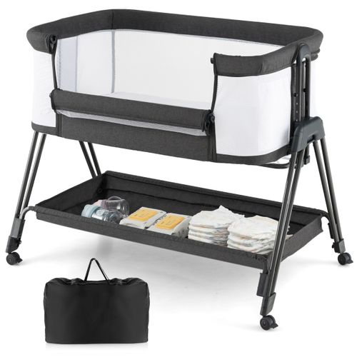 Lit De Chevet Pour Bébé Berceau Lit Pliant Portable Berceau Réglable Avec Rangement Noir