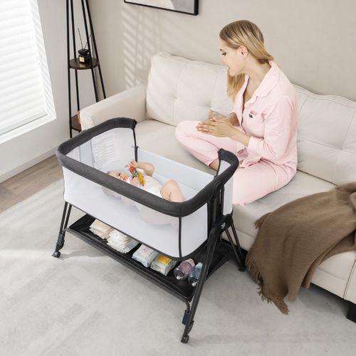 Lit De Chevet Pour Bébé Berceau Lit Pliant Portable Berceau Réglable Avec Rangement Noir