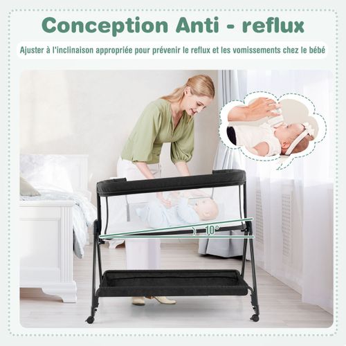 Lit De Chevet Pour Bébé Berceau Lit Pliant Portable Berceau Réglable Avec Rangement Noir