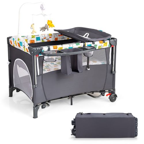 Lit Parapluie Bébé Pliant 5 En 1 Avec Matelas Table à Langer Boîte à Musique 3 Jouets