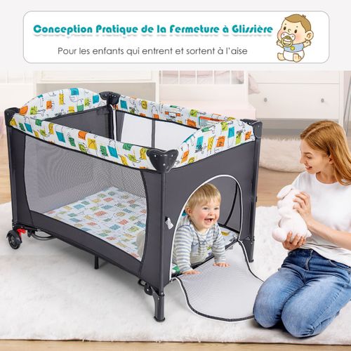 Lit Parapluie Bébé Pliant 5 En 1 Avec Matelas Table à Langer Boîte à Musique 3 Jouets