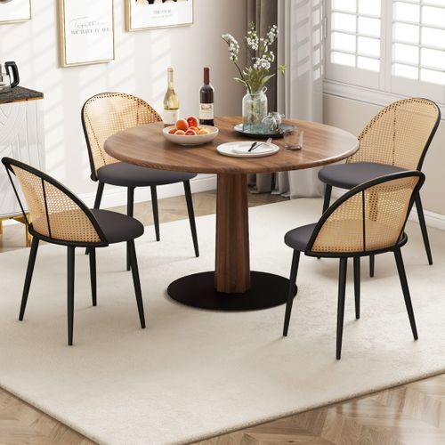 Lot De 2 Chaises Sans Accoudoirs Avec Dossier Ajouré En Rotin Siège Rembourré Pieds Fuselés