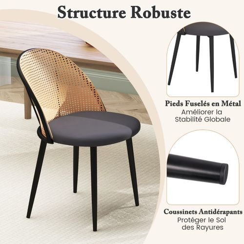 Lot De 2 Chaises Sans Accoudoirs Avec Dossier Ajouré En Rotin Siège Rembourré Pieds Fuselés