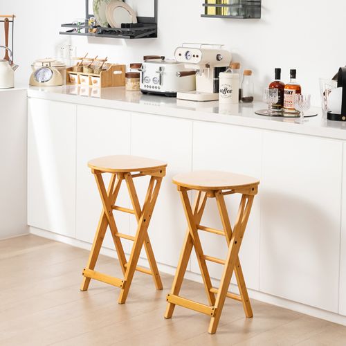 Lot De 2 Tabourets De Bar Pliants En Bambou Tabouret Haut Chaise Bar Bistro Avec Repose-pieds