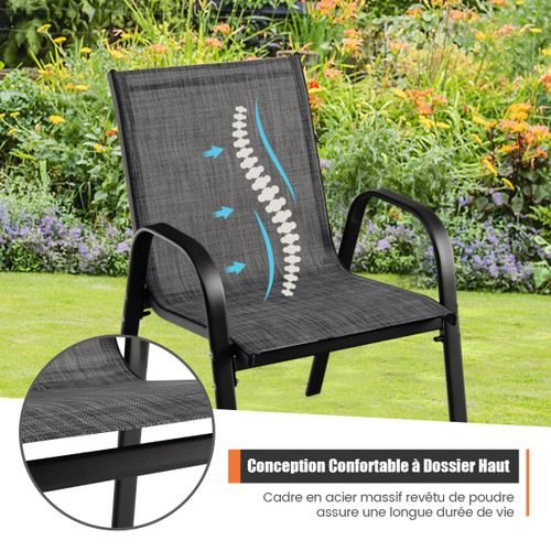 Lot De 4 Chaises De Jardin Empliables Tissu Respirant Et Structure Antirouille Charge Max 120kg