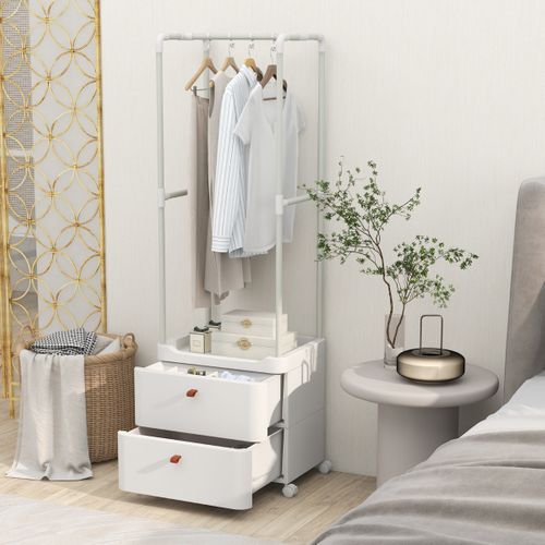 Porte-vêtements Avec 2 Tiroirs Organisateur De Vêtements Avec Roulettes Verrouillables