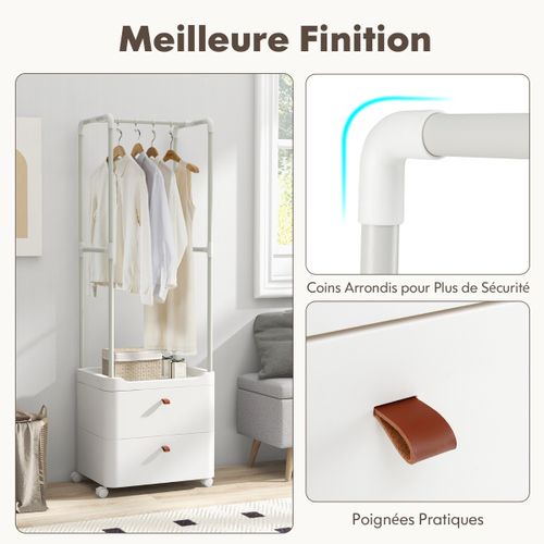 Porte-vêtements Avec 2 Tiroirs Organisateur De Vêtements Avec Roulettes Verrouillables