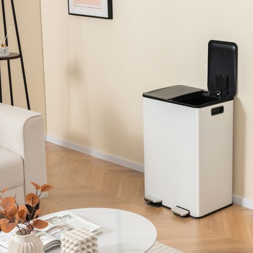 Poubelle Double Compartiments 2 X 30l Poubelle Tri Selectif En Acier Inox Anti-empreintes