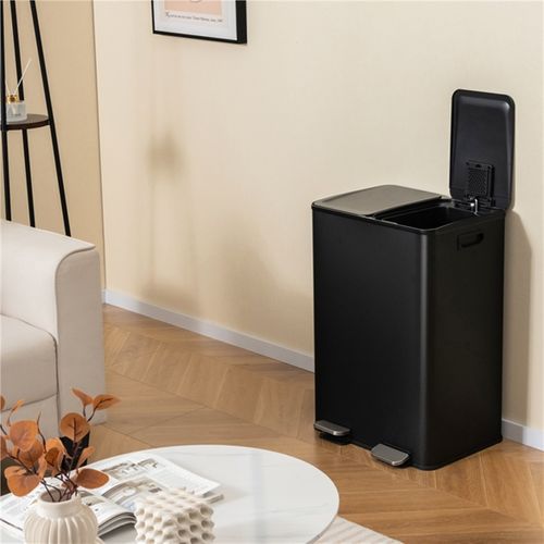 Poubelle Double Compartiments 2 X 30l Poubelle Tri Selectif En Acier Inox Anti-empreintes