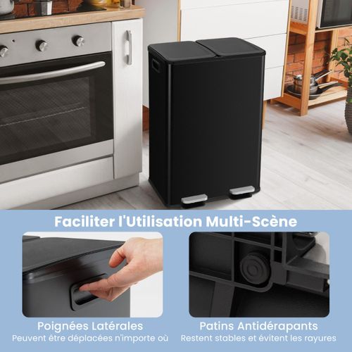 Poubelle Double Compartiments 2 X 30l Poubelle Tri Selectif En Acier Inox Anti-empreintes