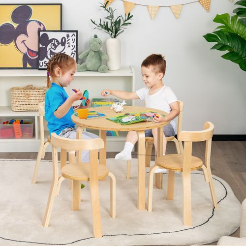 Table Enfant Ronde Avec 4 Chaises - Bois De Peuplier Et Bois De Bouleau - Style Scandinave