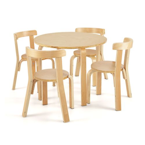 Table Enfant Ronde Avec 4 Chaises - Bois De Peuplier Et Bois De Bouleau - Style Scandinave