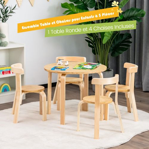 Table Enfant Ronde Avec 4 Chaises - Bois De Peuplier Et Bois De Bouleau - Style Scandinave