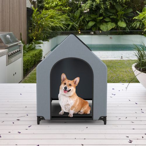 Niche Surélevée De 91 Cm Pour Petits Chiens Fenêtre Ventilée Housse Amovible Intérieur Extérieur