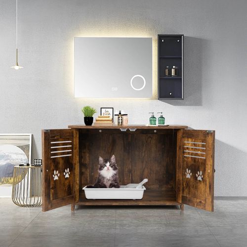 Bac à Litière, Maison De Toilette Pour Chat Double Porte, 70 X 51,5 X 50 Cm Trous D’aérations