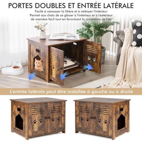 Bac à Litière, Maison De Toilette Pour Chat Double Porte, 70 X 51,5 X 50 Cm Trous D’aérations