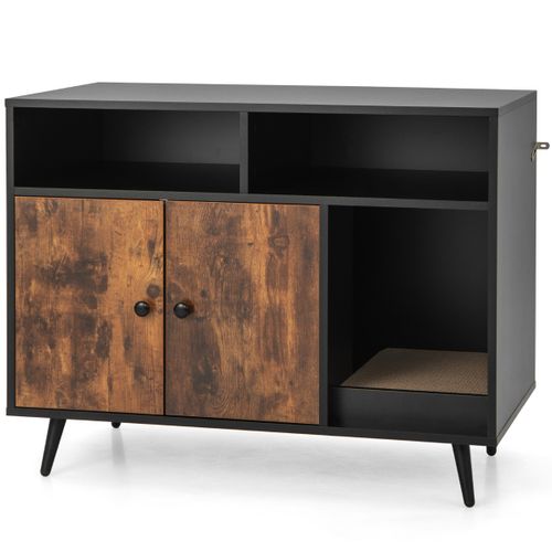 Bac à Litière, Maison De Toilette Pour Chat Industriel Avec Griffoir 90x50x70cm Avec 2 Portes