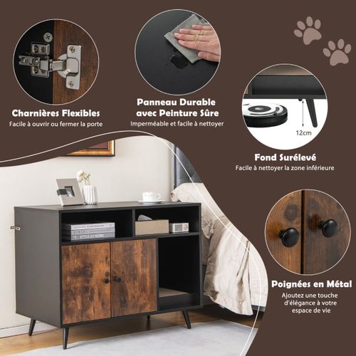 Bac à Litière, Maison De Toilette Pour Chat Industriel Avec Griffoir 90x50x70cm Avec 2 Portes