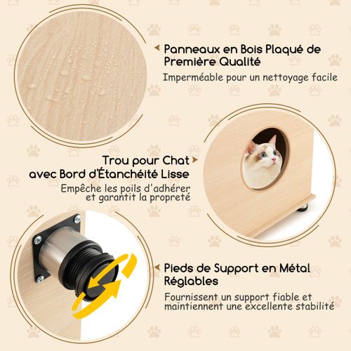 Bac à Litière, Maison De Toilette Pour Chat Portes à Gratter En Sisal Pieds En Métal Réglables