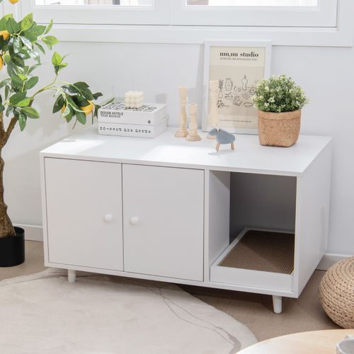 Bac à Litière, Maison De Toilette Pour Chat 90 X 50 X 50 Cm Avec 2 Portes Avec Planche à Gratter