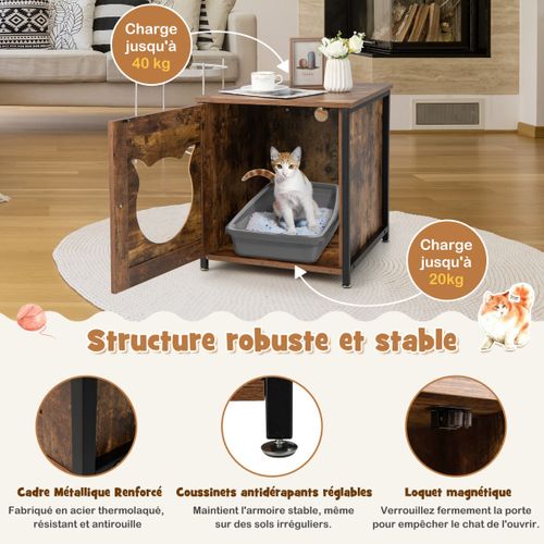 Bac à Litière, Maison De Toilette Pour Chat Cadre En Métal Antirouille Industriel 50x53x55 Cm