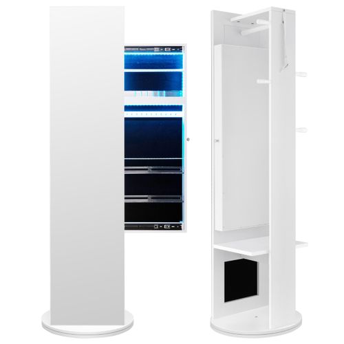 3 En 1 Armoire à Bijoux Pivotante à 360° Avec Miroir Pleine Longueur Porte-manteau Arrière
