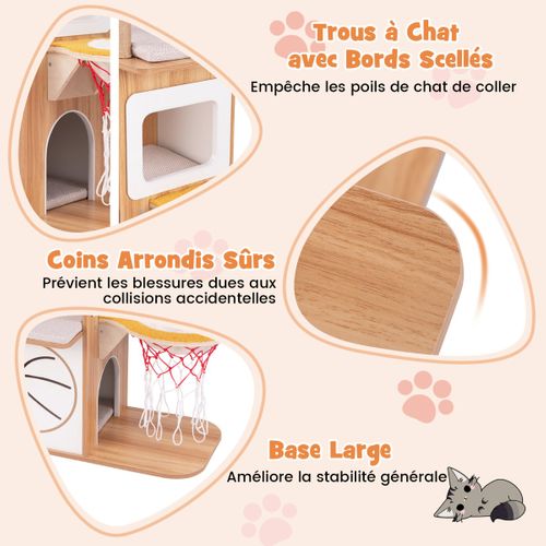 Arbre à Chat En Bois à Thème Sportif De 120 Cm 2 Etages 2 Perchoirs Hamac Panier De Basket