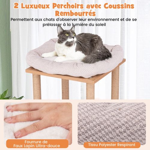 Arbre à Chat En Bois à Thème Sportif De 120 Cm 2 Etages 2 Perchoirs Hamac Panier De Basket