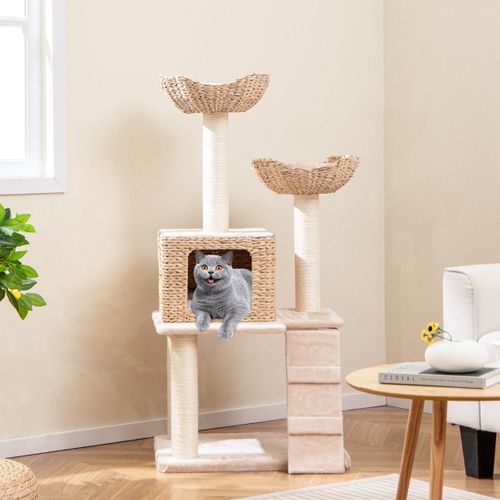 Arbre à Chat Tour En Forme De Quenouille De 122 Cm Poteaux à Gratter En Sisal Perchoir Condo