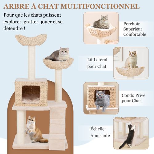 Arbre à Chat Tour En Forme De Quenouille De 122 Cm Poteaux à Gratter En Sisal Perchoir Condo