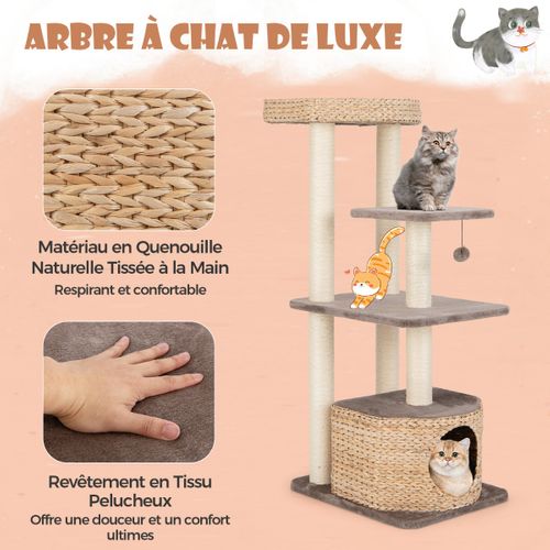 Arbre à Chat Tour Pour Chat En Quenouille De 131 Cm Poteaux à Gratter En Sisal Perchoir Condo