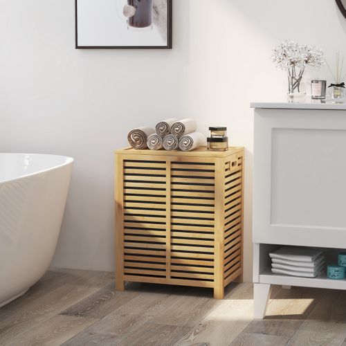 Panier à Linge 80l En Bambou Corbeille à Linge Avec Couvercle Sac à Doublure Et Poignées