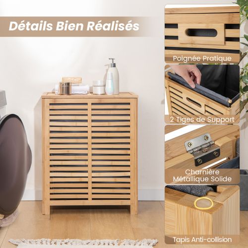 Panier à Linge 80l En Bambou Corbeille à Linge Avec Couvercle Sac à Doublure Et Poignées