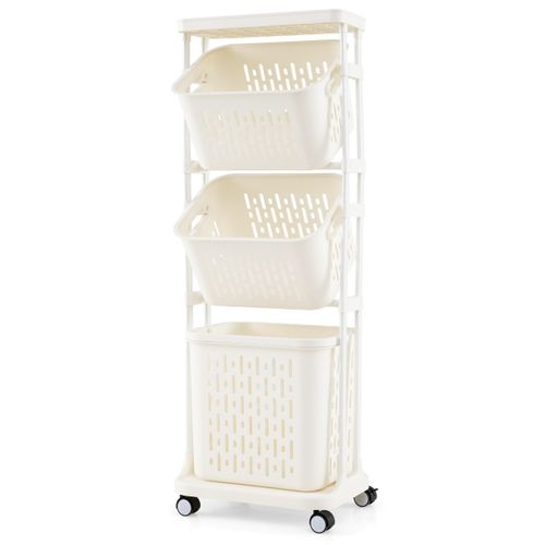 Panier à Linge à 3 Niveaux Trieur De Linge Avec 4 Roulettes Universelles Dont 2 Verrouillables