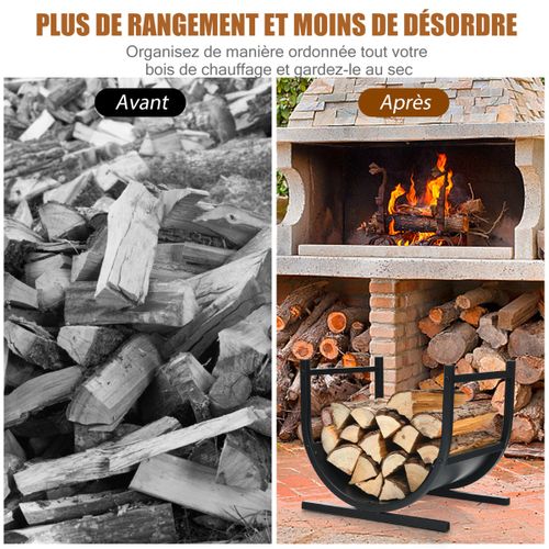 Range-bûches, Porte-bûches Bois De Cheminée En Métal En Forme De U 43 X 37 X 39,5 Cm