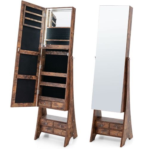 Armoire à Bijoux Sur Pied Avec Miroir Pleine Longueur Lumières LED Intégrées 6 Tiroirs