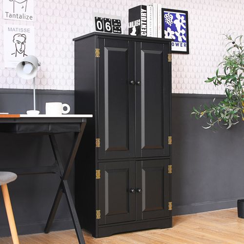 Armoire De Rangement, Armoire De Chambre Avec 4 Porte Vintage 2 Etagères Réglables Mdf Noir