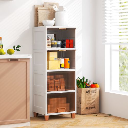 Lot De 4 Boîtes De Rangement Bacs De Rangement De 150 L Avec Couvercles Empilables Avec Portes