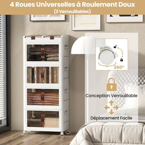 Lot De 4 Boîtes De Rangement Bacs De Rangement Pliables De 210l Avec Couvercles Empilables