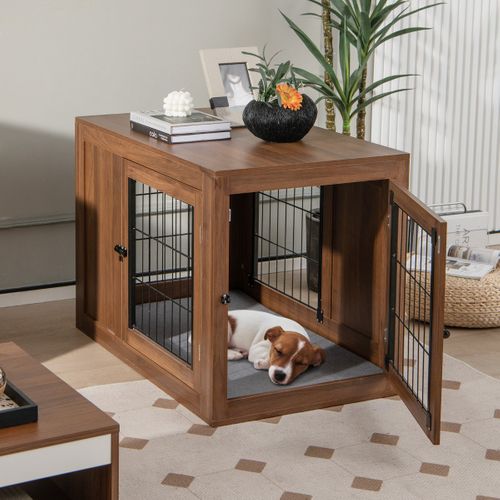 Cage Pour Chien Animaux Avec 2 Portes Verrouillables Coussin En Lin Industriel
