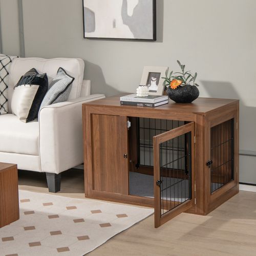 Cage Pour Chien Animaux Avec 2 Portes Verrouillables Coussin En Lin Industriel