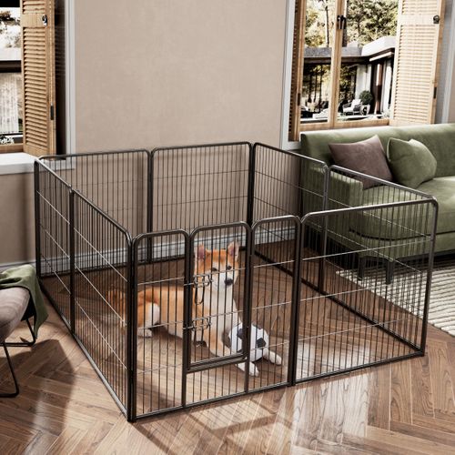 Enclos Pour Chiens 8 Panneaux Hauteur De 80cm Pour Petits Animaux Parc Portable Pliable