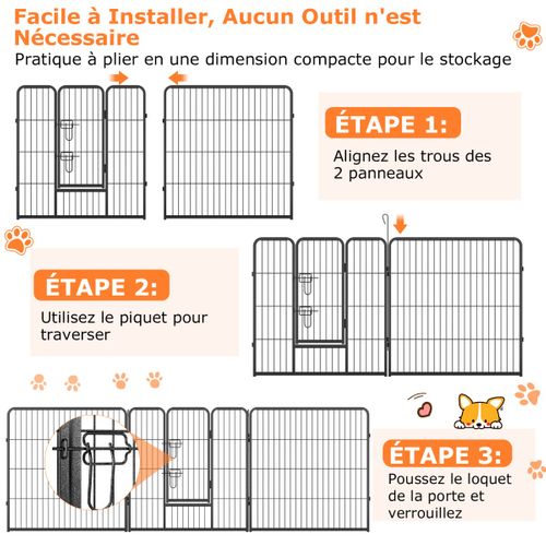 Enclos Pour Chiens 8 Panneaux Hauteur De 80cm Pour Petits Animaux Parc Portable Pliable