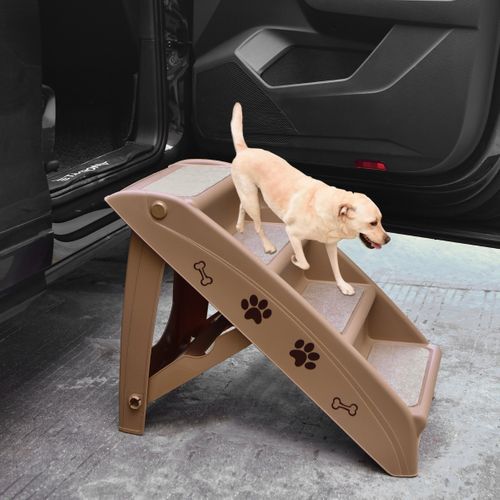 Escalier Pour Chien Pliant à 4 Marches En Plastique Charge 60kg 64 X 39 X 49 Cm Feutre Doux