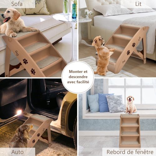 Escalier Pour Chien Pliant à 4 Marches En Plastique Charge 60kg 64 X 39 X 49 Cm Feutre Doux