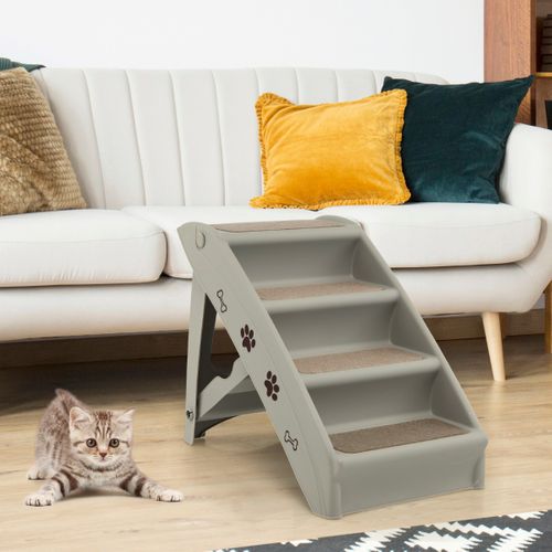 Escalier Pour Chien Pliant à 4 Marches En Plastique Charge 60kg 64 X 39 X 49 Cm Feutre Doux