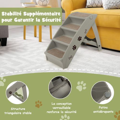 Escalier Pour Chien Pliant à 4 Marches En Plastique Charge 60kg 64 X 39 X 49 Cm Feutre Doux