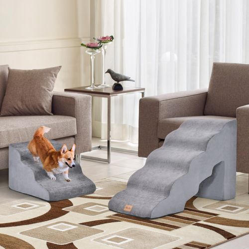 Lot De 2 Escaliers Pour Animaux 5/3 Marches En Mousse Rampe Pour Chien/chat Fond Antidérapant