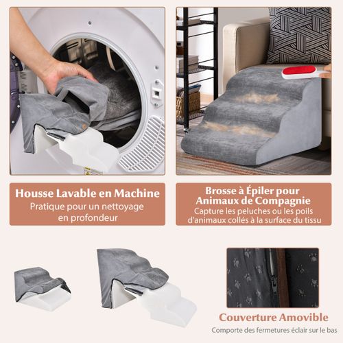 Lot De 2 Escaliers Pour Animaux 5/3 Marches En Mousse Rampe Pour Chien/chat Fond Antidérapant